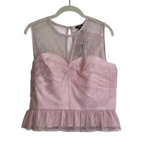 Express Sleeveless Mesh Ruffle Bustier Top M Pink Swiss Dot Tulle Peplum NEW